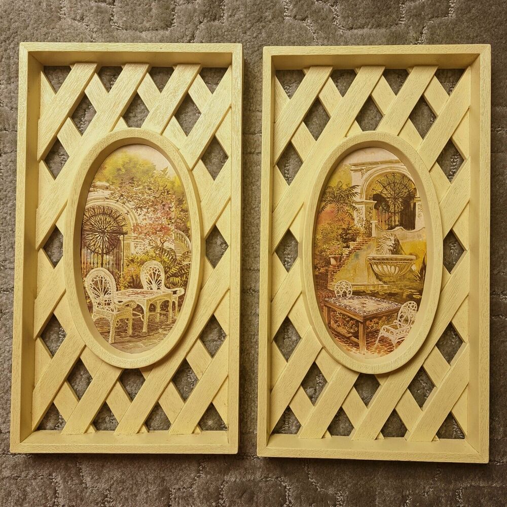 2 Burwood HOME INTERIORS 1544-1 Lattice Frame Wall Art PLAQUES GARDEN VERANDA 76